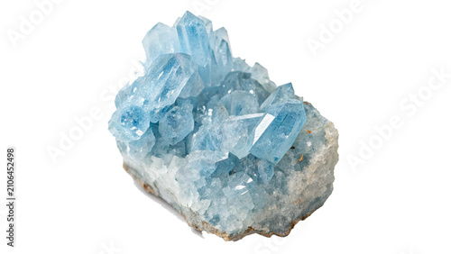 Obraz na plátne Natural raw blue celestite crystal mineral gemstone specimen isolated on transpa