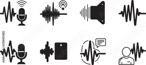 Tableau sur toile Black Audio Waveform & Sound Icons Set