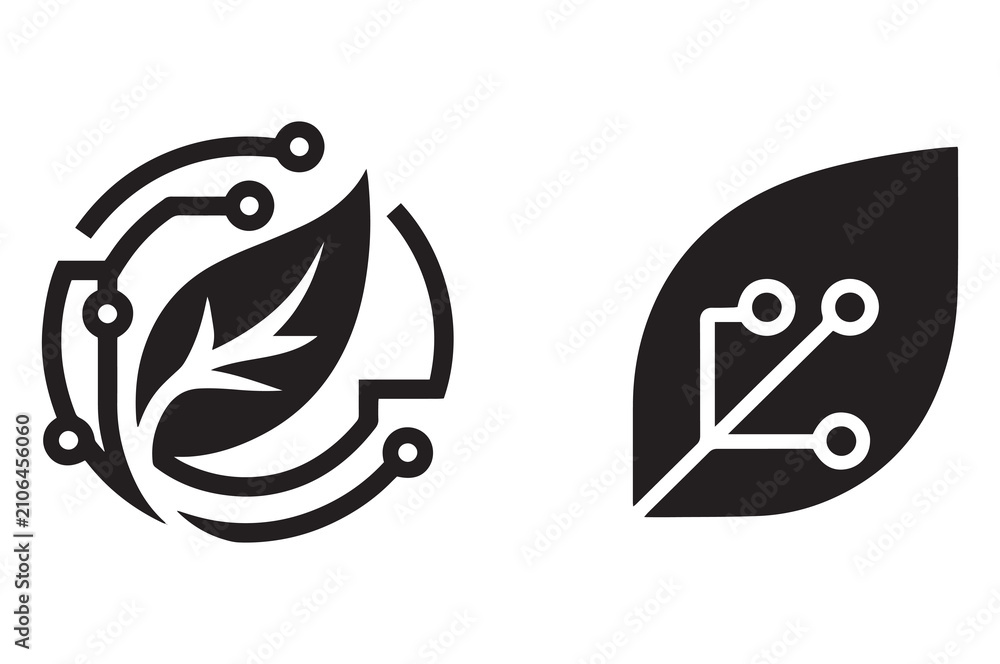 Obraz premium Eco Technology Leaf Circuit Logo Icon Set Minimal Green Innovation And Smart Sustainability Vector Design Collection