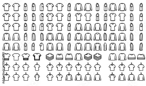 Minimal T Shirt and Long Sleeve Vector Icons Black White Collection
