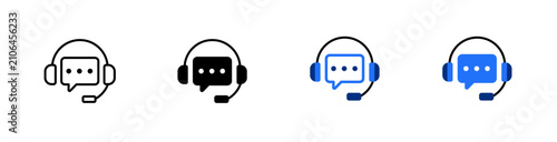 Customer support icon set of headset and support icons in three styles for help center, customer care, and operator assistance.
