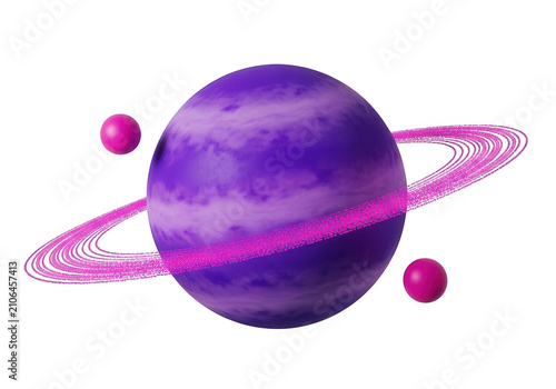 Purple ringed planet isolated on transparent background