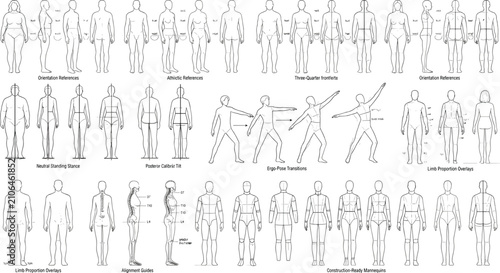 Tableau sur toile Comprehensive anatomical human figure reference sheet with proportional guides,