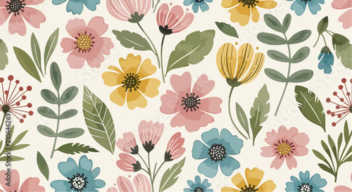 Spring Garden Flower Pattern with Artistic Floral Details