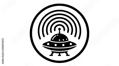 Foto UFO emitting radio waves, alien spaceship icon, science fiction concept