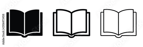 Open book icon silhouette vector, bold outline and line art design