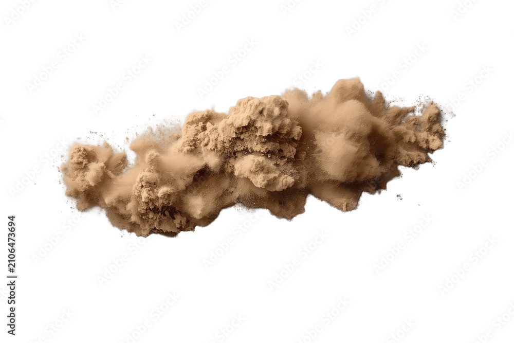 Obraz premium Brown dust cloud, desert sand or smoke blast moving, dynamic storm effect element on transparent background