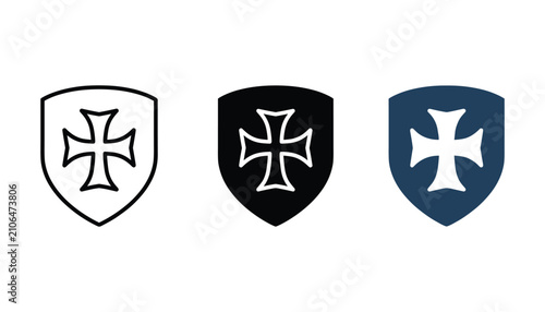 Canvastavla Military rank and historical shield icons with iron cross symbol in outline soli