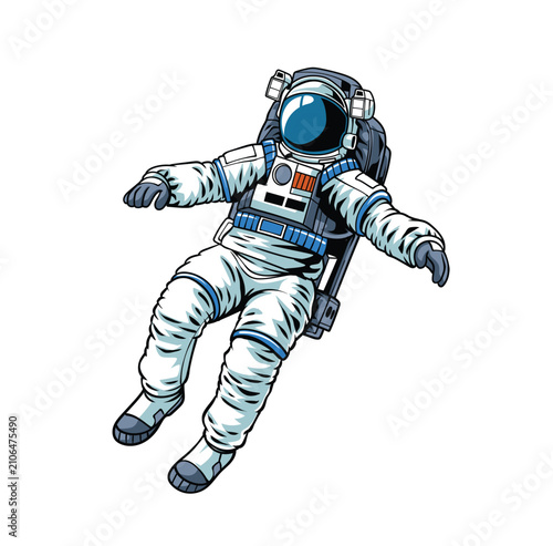 Quadro su tela Vintage style detailed hand drawn graphic of an astronaut floating freely in zer