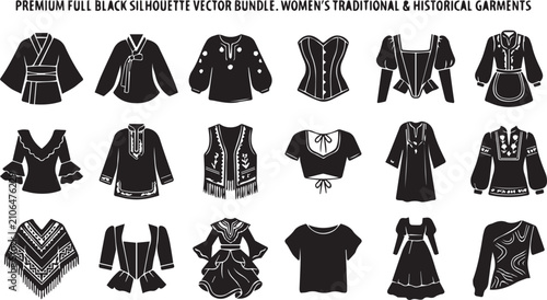 Bild auf Leinwand Premium Women's Traditional and Historical Clothing Silhouette Vector Bundle wit
