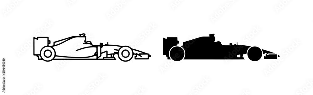 Fototapeta premium Formula 1 Racing Car Icons, Speed and Motorsport Vector Graphics, Black and White Silhouette