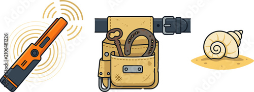 Фотография Metal Detecting Treasure Hunt Vector Set Featuring Handheld Pinpointer Scanner W