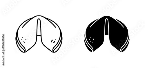 Schilderij op canvas Fortune Cookie Icons, Black and White Vector Graphics for Prediction and Luck
