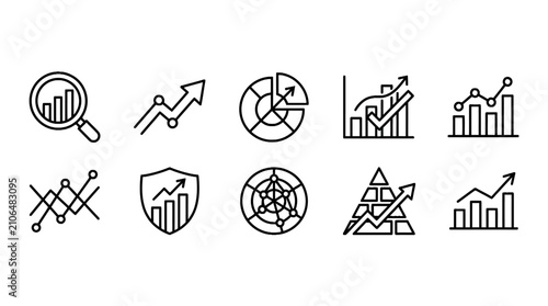 Financial data and growth analytics icon set