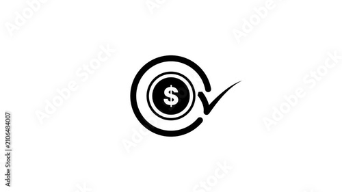 Minimalist dollar coin animation featuring circular progress bar and checkmark symbol icon.