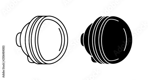 Foto Two stylized vector icons of a car headlight, one outline, one solid black, auto