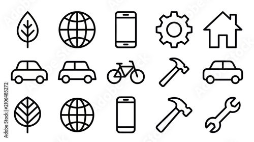 Foto Common lifestyle and utility service black icons.