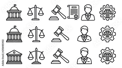 Fotografía Comprehensive legal service and courthouse icon set.
