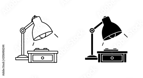 Schilderij op canvas Desk Lamp Icon Set, Study Light Vector Graphics, Task Lamp Illustration, Office