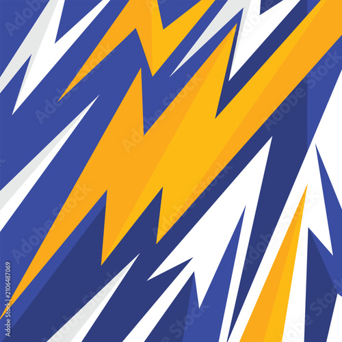 Abstract background racing style. Zigzag blue and yellow shapes. Lightning abstract colorful banner.