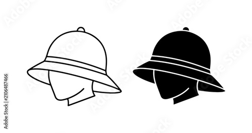 Canvastavla Safari Pith Helmet Icons, Explorer Headwear Vector Set, Adventure Gear Symbols