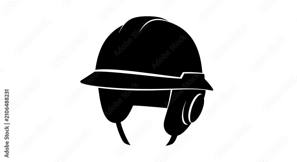 Fototapeta premium Construction helmet with ear defenders black silhouette