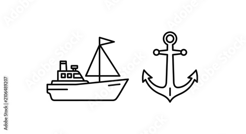 Quadro su tela Sailboat And Anchor Line Art Silhouette vessel