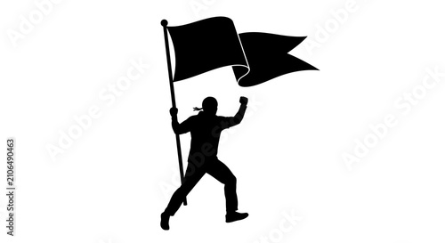 Konstfotografi Running person with flag black silhouette figure