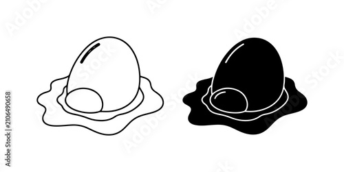 Fried Egg Vector Icons, Simple Outline and Silhouette, Breakfast Food Graphics