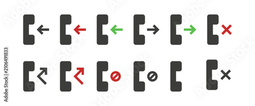 Foto Phone call status icon set, incoming outgoing missed and blocked calls vector sy