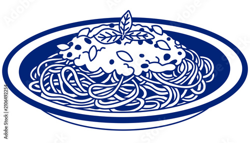 Photos Flat-style illustration of Italian spaghetti with tomato sauce and basil, isolat