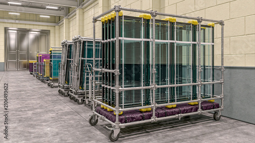 Glass Sheets on Trolleys in...