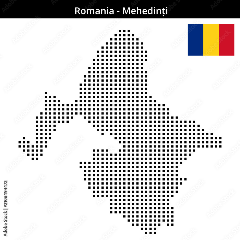 Obraz premium Map of Romania region Mehedinți in medium size square dots