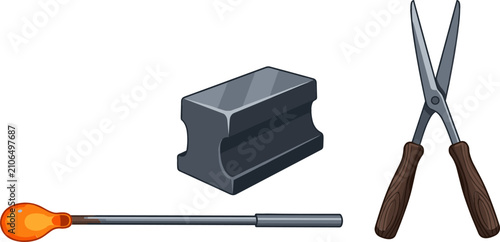 Bild auf Leinwand Traditional Glassblowing Studio Tools Vector Illustration Featuring Blowpipe wit