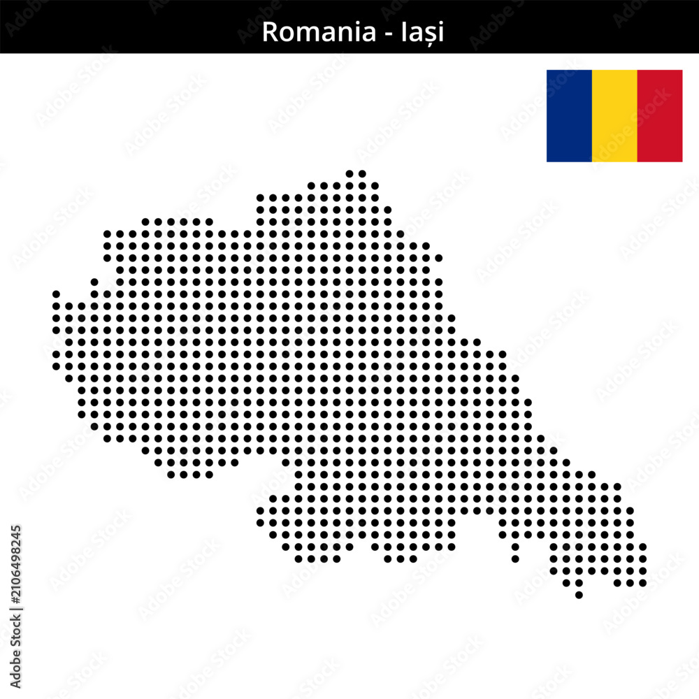 Fototapeta premium Map of Romania region Iași in medium size dots