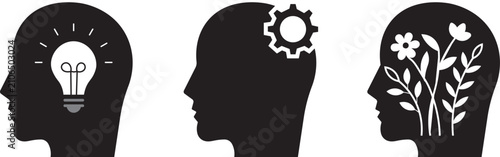 Schilderij op canvas Mental health psychology and human mindset line art icon
