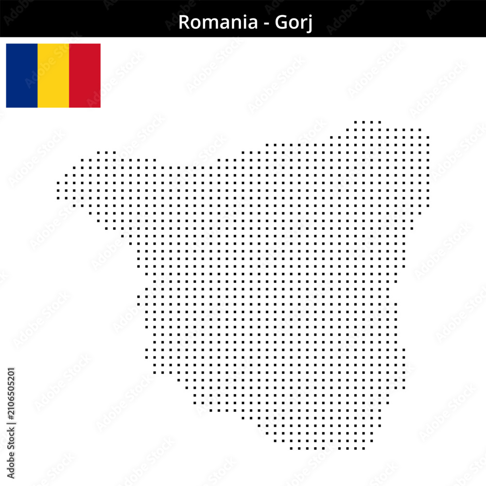 Fototapeta premium Map of Romania region Gorj in small size square dots