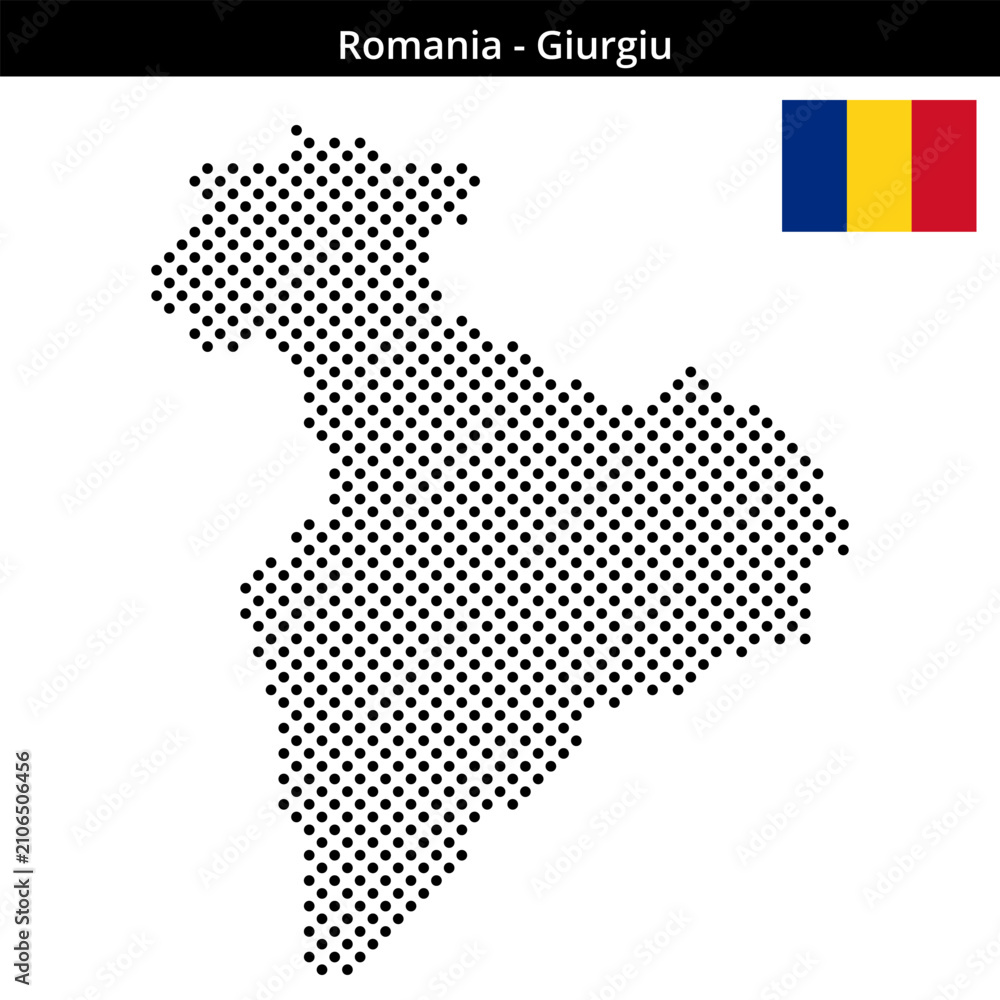 Obraz premium Map of Romania region Giurgiu in medium sized cross shaped dots