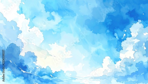 Expressive watercolor sky, filled with soft blue and white clouds, evokes a sense of openness and calm