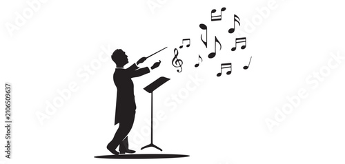 Konstfotografi Music Conductor Orchestra Performance Silhouette Vector Illustration with Musica