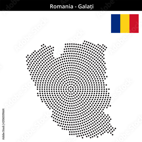 Quadro su tela Map of Romania region Galați in concentric medium dots