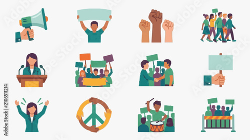 Foto Protesters rallying for social justice causes.