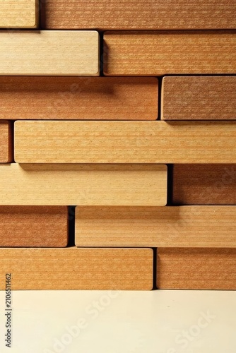 Abstract Wooden Block Arrangement A Textured Composition of Stacked Rectangular Shapes in Warm, Earthy Tones