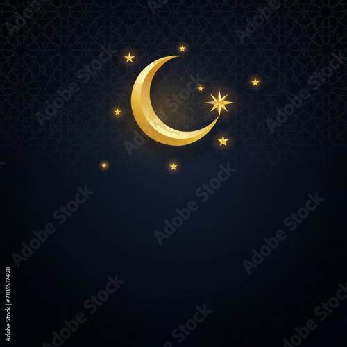 Elegant Crescent Moon with Glowing Stars – Premium Islamic Wallpaper Background