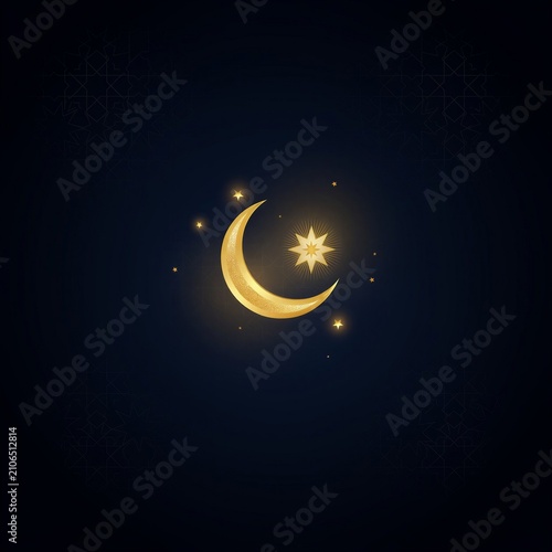 Elegant Crescent Moon with Glowing Stars – Premium Islamic Wallpaper Background