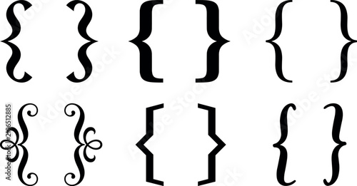 Tableau sur toile Curly braces and decorative brackets silhouette icons set featuring vintage call