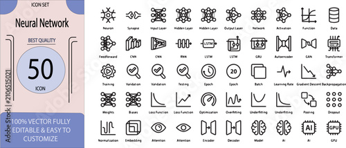 фотографія Neural network icon set machine learning deep learning and ai visual elements