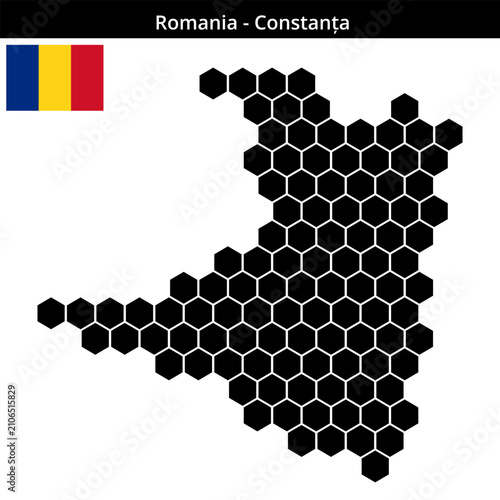 Bild auf Leinwand Map of Romania region Constanța in larger hexagonal shaped dots