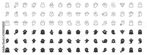 Quadro su tela set of ghost icons line art and solid style vector illustration on transparent b