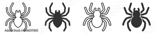 Obraz na płótnie Spider icons set, black and outline vector illustrations of arachnid insect symb